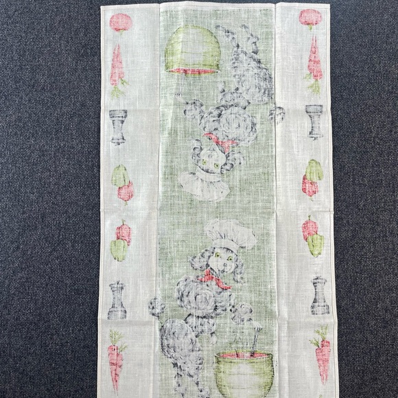•Mid-Century Anthropomorphic Poodle Chef Linen Tea Towel NWT• - Picture 5 of 6